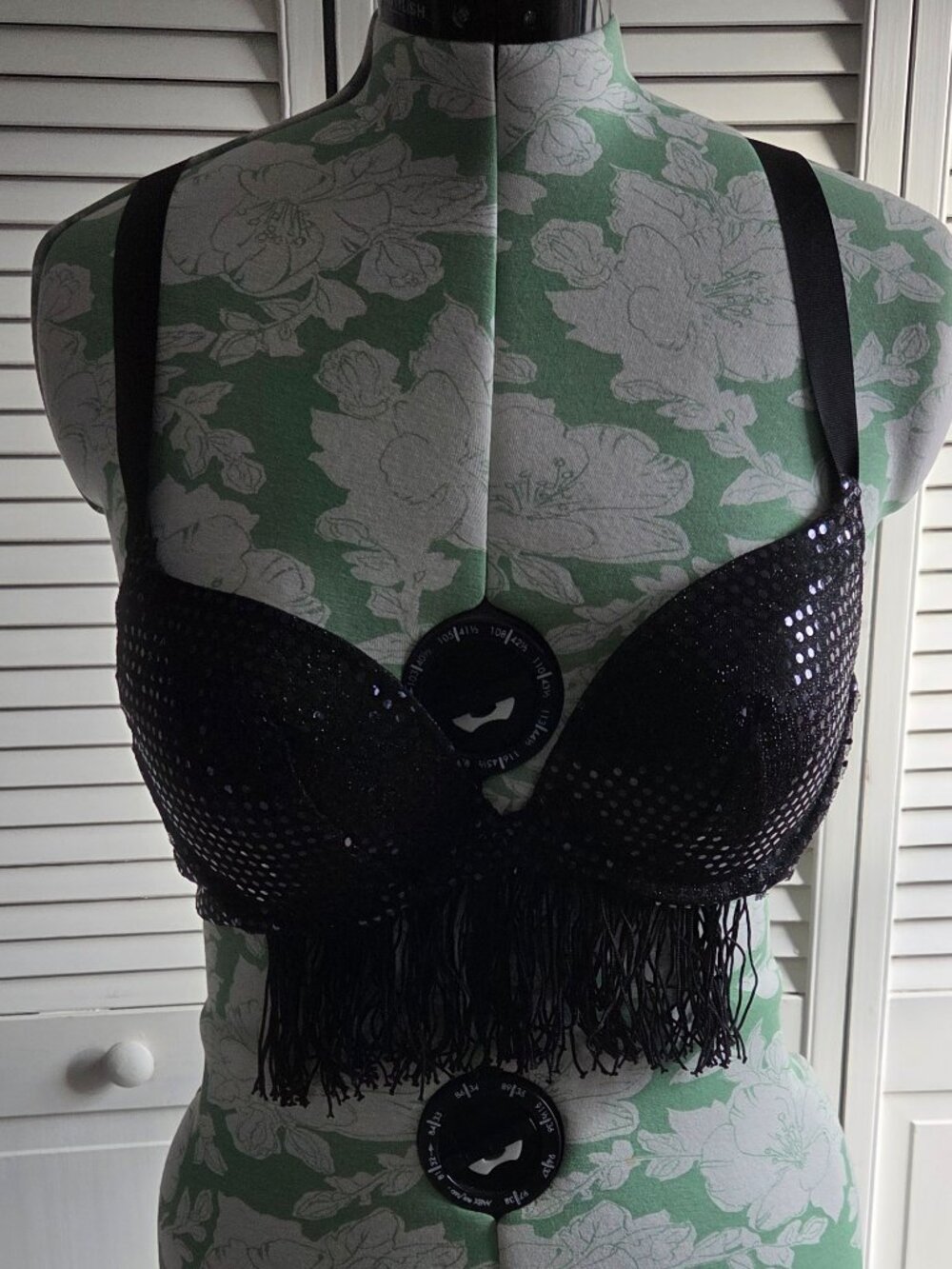 Black Sparkly Bra Top with Fringe for Belly Dance or Club Wear